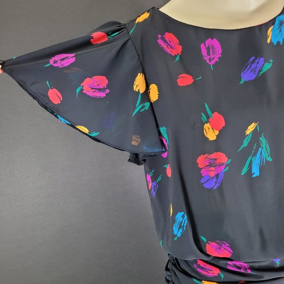 80s Sheer Black Abstract Floral Dress - Picture 6 of 14